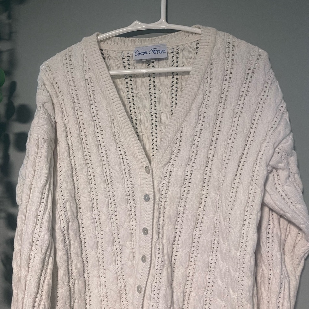 Vintage 100% Cotton Knit Cardigan with Abalone Buttons MADE IN USA
